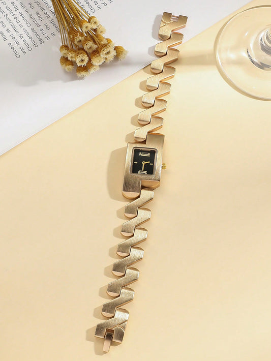 1pc Mixed Arabic Numeral Scale Square Dial Steel Band Watch