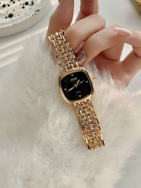 1pc Elegant Minimalist Square Quartz Watch - Black