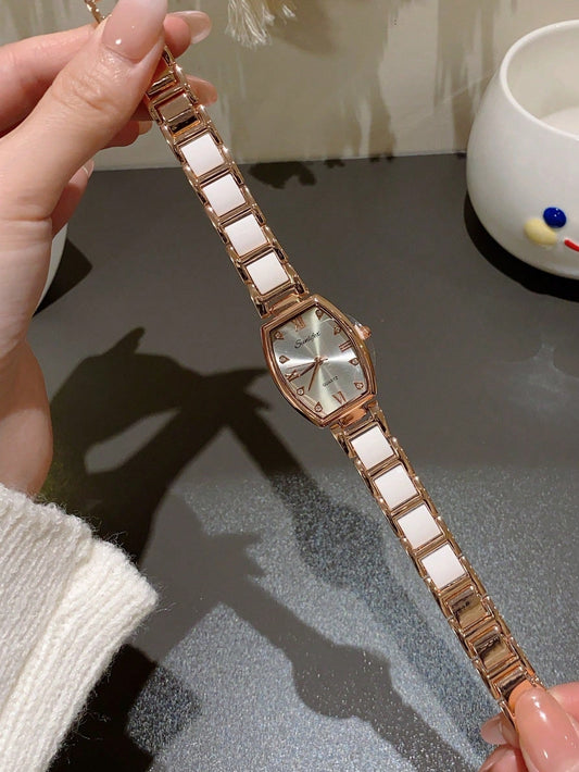 1pc Barrel-Shaped Roman Numeral Dial Watch - White