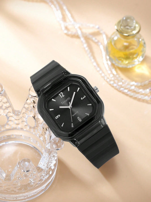 Minimalist Square Silicone Band Quartz Wristwatch - Black