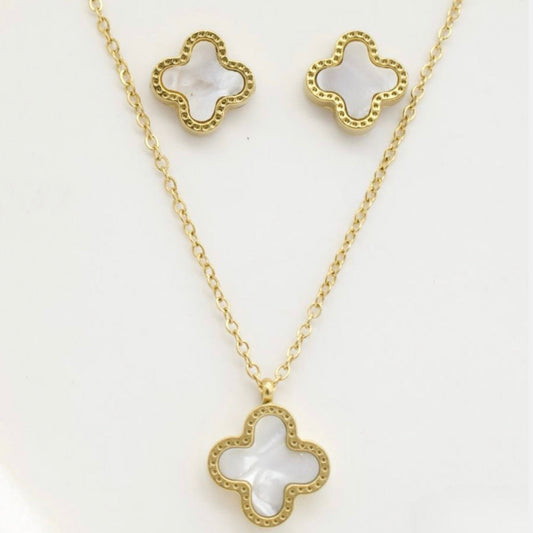 Clover Necklace + Stud Earrings Set