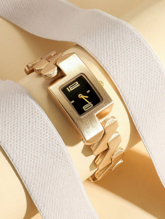 1pc Mixed Arabic Numeral Scale Square Dial Steel Band Watch