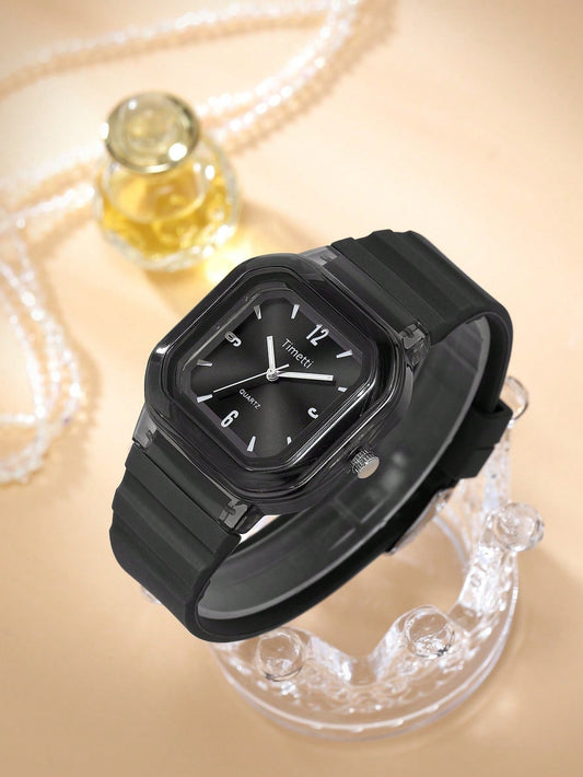 Minimalist Square Silicone Band Quartz Wristwatch - Black